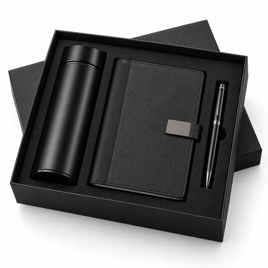 Diary, pen & temperature bottle set (black)