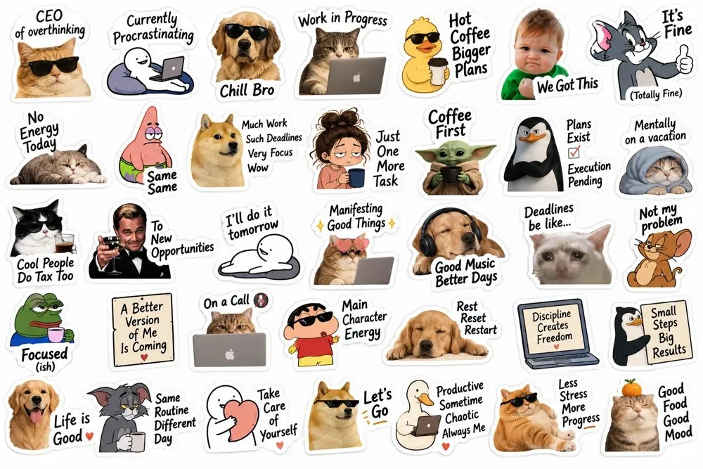 Fun & mood meme laptop sticker pack