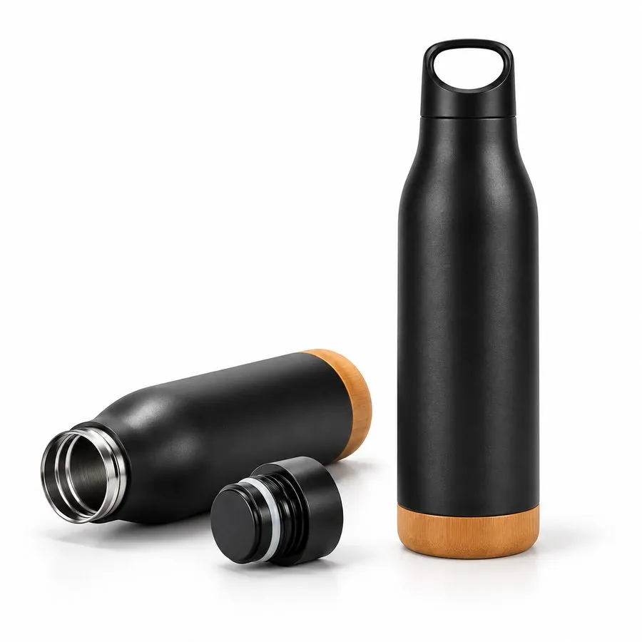 Insulated bottle with cork base, black