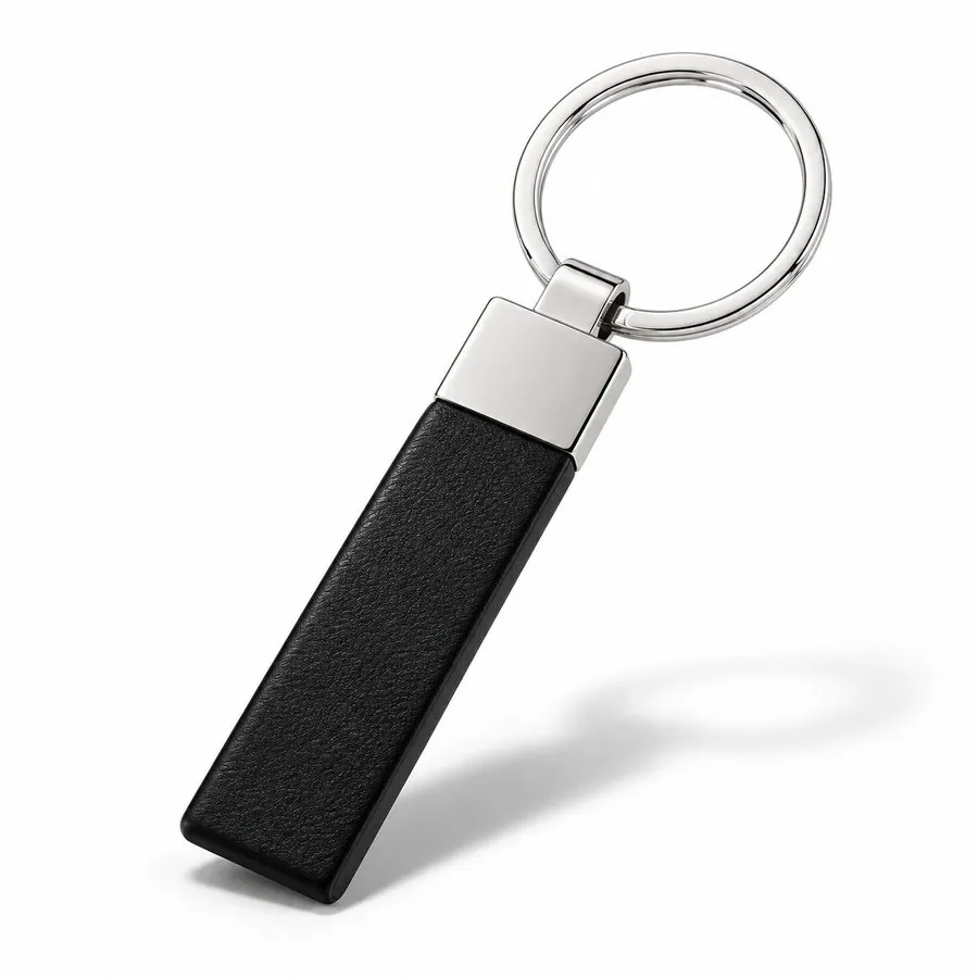 Leather strap keychain, black