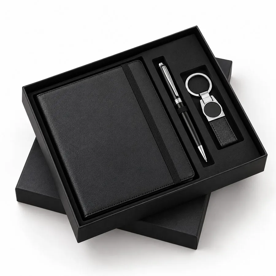 Pen, diary & keychain set (black box)